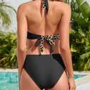 TASHEHE Women's Bikini Set High Waisted Twist Swimsuit Colorblock Halter Two Piece Bathing Suit (Black, M)