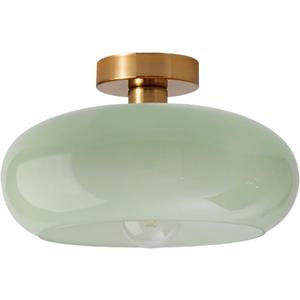 Mid Century Ceiling Light Fixture - Milk Glass Shade, Gold Modern Flush Mount Lamp for Hallway, Dining Room, Kitchen