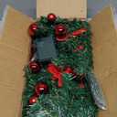 9Ft Pre-lit Christmas Garland with LED Lights Battery Operated, Holiday Decoration Stairs Wall Mantle Door Indoor Outdoor, Decorated with Red Flower, Balls, Berries, Snowy Pine, Christmas Collection