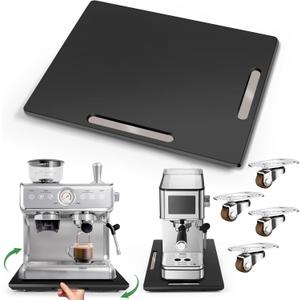Joy&Grace Appliance Slider for Kitchen Appliances 360 Rolling Sliding Tray for Coffee Maker Countertop, Bamboo Coffee Pot Slider Rolling Tray with Universal Rollers (Black, Large 16"x13")