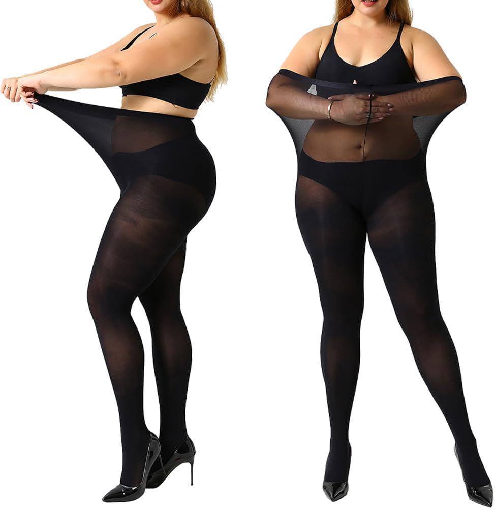 MANZI Women's 2 Pairs Control Top Pantyhose High Waist Plus Size Tights Ultra-Soft (XX-Large, Black)