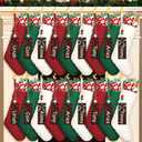 Sosation 18 Set Lighted Christmas Stockings, 18 Inch Christmas Knit Stockings with Name Tags and Christmas Stocking Holder for Fireplace Mantle, Xmas Hanging Stockings Gifts with Fairy String Lights