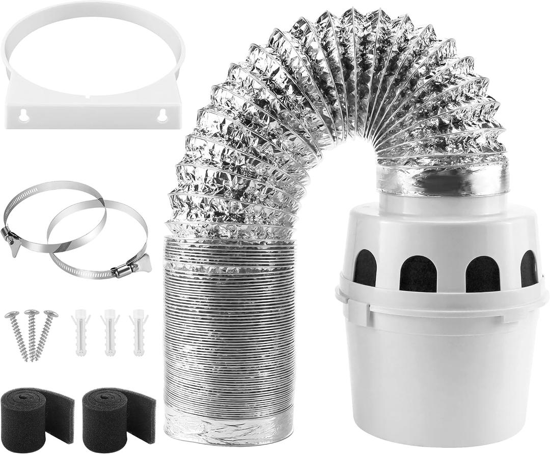 [Upgraded]AMI PARTS TDIDVKZW Indoor Dryer Vent Kit with 4-Inch by 8-Foot Proflex Duct, White, 4 Inch