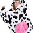 Giggling Getup Wearable Blanket Hoodie for Women and Men Sherpa Fleece Hooded Blanket Sweatshirt Warm Cozy Sherpa Wearable Throw Oversized Hoodie with Giant Pocket & Sleeves for Adult Cow