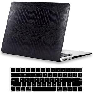 DTangLsm for Crocodile MacBook Air 13 inch Case 2026-2022 M5 A3449 M4 A3240 M3 A3113 M2 A2681 MacBook Air M2 Case, Alligator PU Leather Hard Cover for MacBook Air M5 13.6 Case + Keyboard Cover, Black