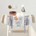 DCJHFJ Cookies One Sweet Boy High Chair Banner for Cookies Theme 1st Birthday Party Decorations with Birthday Hat (Blue Brown White)