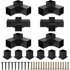 Heavy Alloy Steel Pergola Kit with 3-Way Brackets for 4"x 4" (Actual 3.6" X 3.6") LumberDIY Pergola Brackets Suitable for PergolasGardensand Metal Gazebo Kits - Includes Screws