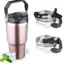 20oz Tumbler with Handle and Flip Straw Lid Double Wall Insulated Travel Coffee Mug Stainless Steel Vacuum Insulated Coffee Tumbler Cup for Hot and Cold Beverages Leak-proof&BPA-free20oz,Rose gold