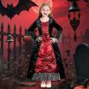 Kids Royal Vampire Costume Girls 3-14 Years Halloween Costumes Dress with Teeth Necklace Accessories (120 (5-6 Years))