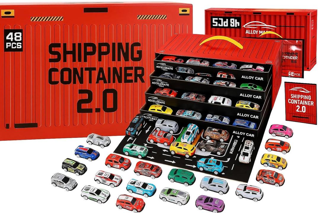 48PCS Alloy Die-Cast Mini Cars Set with Storage Container – Shipping Box Design, Pull-Out Display Trays, Educational Toy for Kids Ages 3+ 48PCS Alloy Die-Cast Mini Cars Set with Storage Container – Shipping Box Design, Pull-Out Display Trays, Educational Toy for Kids Ages 3+