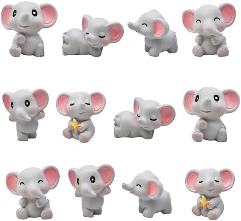 Pinenjoy 12Pcs Mini Elephant Figurines Miniature Resin Elephants Figures Cute Cake Toppers for DIY Micro Moss Landscapes Terrarium Fairy Garden Party Decorations