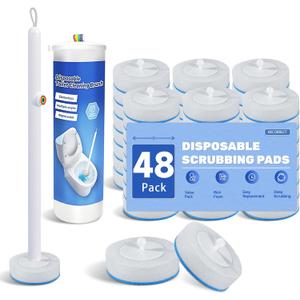 Disposable Toilet Cleaning Brush Kit with 48 Refill Heads, Long Handle Deep Clean Toilet Brush, All in One Bathroom Toilet Cleaner System for Household Apartment Daily Bathroom Cleaning