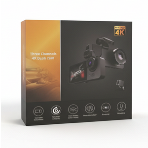 3 Channel Dash Camera  Front, Rear & Inside, 1080P Full HD Car DVR, Built-in Night Vision, G-Sensor Motion Detection, WDR, 24H Parking Mode, Loop Recording