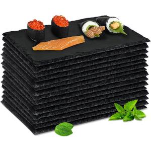 Hoolerry 15 Pcs 8.7 x 6 Inch Slate Charcuterie Boards Bulk, Mini Slate Cheese Board Black Sushi Platters Individual Stone Serving Tray Plates for Food, Appetizers, Cheese, Meat, Party