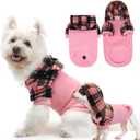 Dog Hoodie for Small Medium Large Dogs, Fleece Plaid Pet Hooded Clothes Sweater with Hat & Pocket for Cold Weather Winter,Warm Soft Pullover Sweatshirt Coat Outfit for Puppy Girls Boys Pink ML