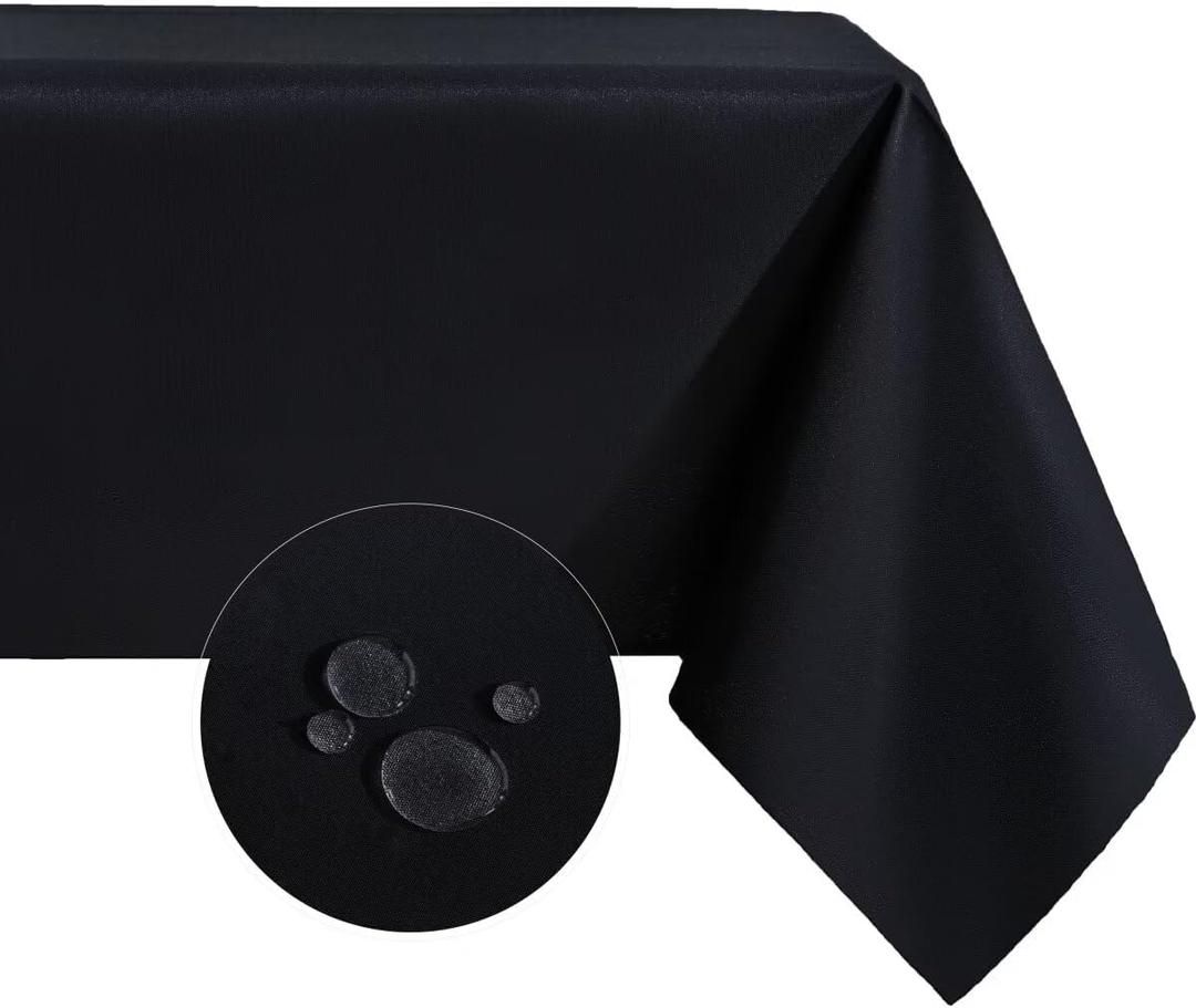 Rectangle Tablecloth Water and Stain Resistant Washable Table Cloth Selected Wrinkle Free Polyester Table Cover for Dining, Parties, Camping (60 x 84 Inch, Black)