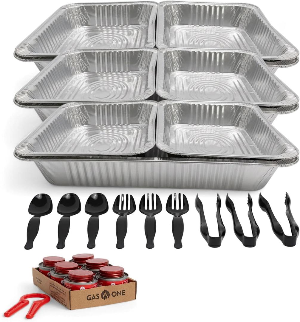 Alpha Living Large Full Size Refill Kit Disposable Chafing Buffet with - Utensils, Fuel Cans Only Premium Chafing Dish Set for Events, Parties, Catering