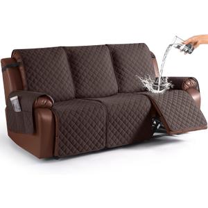 KinCam Waterproof Recliner Sofa Cover, Non-Slip Reclining Couch Covers for 3 Seat, Recliner Couch Cover Furniture Protector with Elastic Straps for Pets, Kids, Chocolate