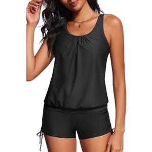 Yonique Blouson Tankini Swimsuits for Women 2 Piece Bathing Suits Tops with Boyshorts Modest Loose Fit Swimwear (X-Large)