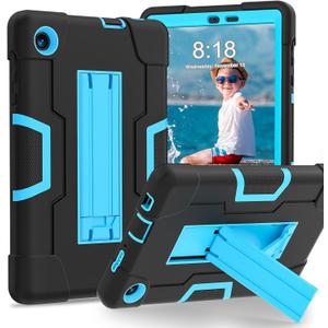 Tablet case for TCL TAB 8 LE 9137W / TAB 8 WiFi 9132X,Soft Silicone Hard PC Heavy Duty Protective Design Rugged Shockproof Rubber Tab Cover Kickstand Black+Blue