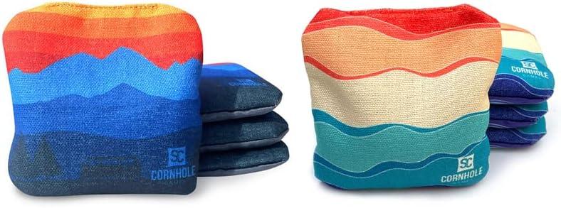 Professional Dual Sided Cornhole Bags- 16 oz 6x6 w/Premium Resin Fill - Official Tournament Slide/Stick Pro Bean Bags - Regulation/Approved (Sunset/Summer Waves)