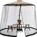 7.5-11 FT Patio Umbrella Mosquito Net, Polyester Mesh Umbrella Screen, Universal Canopy Umbrella Mosquito Netting with Zipper Door and Adjustable Rope, Fit Outdoor Umbrellas and Patio Tables