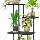Plant Stand Indoor, 4-Tier Modern Plant Shelf for Multiple Plants, Wood Metal Flower Holder for Living Room Balcony Bedroom, Black