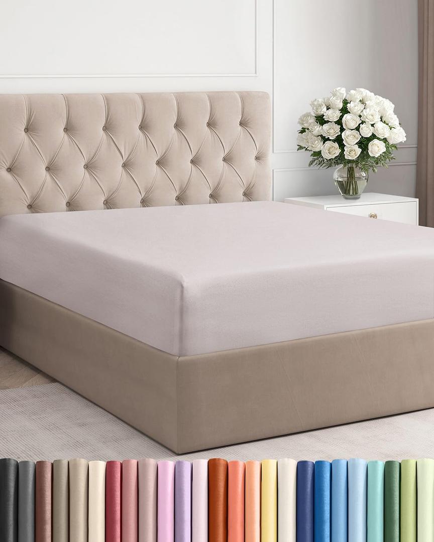 Cal King Fitted Bed Sheet - Bottom Single Fitted Sheet Only - Ultra-Soft Hotel Luxury Bedding w/ 8-16 Inch Deep Pockets - Breathable & Wrinkle Free - Easy-Care, Fade & Shrink Resistant - Light Grey