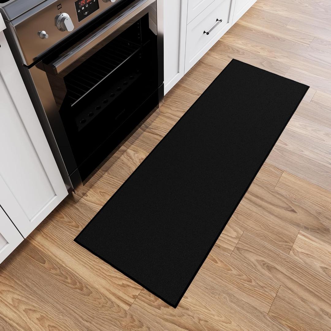 Ottomanson Hallway Runner Rug 2'2" x 6' Non Slip Solid Area Rugs Easy to Clean Laundry Rug Runner Durable & Pet Friendly Floor Carpet Runners for Hallways Entryway Living Room Kitchen, Black