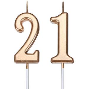 Nuanchu 21st Birthday Candles Happy Birthday Cake Number Candles Topper Decoration for Birthday Wedding Anniversary Celebration Favor, 3.54 Inches Total Length (Champagne Gold)