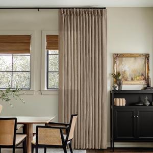 Light Filtering Flax Linen Pleat Living Room Curtains Latte 108 Inch Length