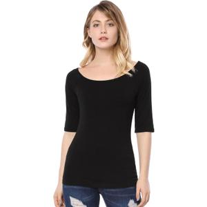 Allegra K Women's Half Sleeves Scoop Neck Fitted Layering Top Soft T-Shirt (X-Large)