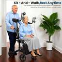 Sunderwell Upright Walker for Seniors & Adults with Seat 450 lb Capacity, Stand Up Walkers Foldable, 19.8 lbs Lightweight, Adjustable Arms, 7.9-Inch Wheels for All Terrain Rollator Walker (Black02)