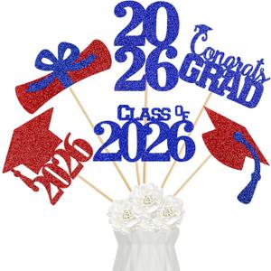 8 x 24Pcs 2026 Graduation Centerpieces Sticks Red and Blue, Class of 2026 Graduation Party Centerpieces for Tables 2026 Red and Blue 2026 Table Centerpieces Decorations