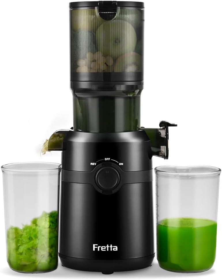 Juicer Machines,Fretta Cold Press Juicer Machines with American-Sourced PCTG Material,Fit Whole Fruits & Vegetables,Easy to Clean,Truly BPA-Free,Classic Black (1.0 L)