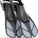 Greatever Snorkel Fins Adjustable Buckles Open Heel Swim Flippers Travel Size Short Swim Fins for Snorkeling Diving Swimming Adult Men Womens (Grey) Large/XLarge