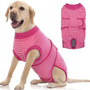 FUAMEY Recovery Suit for Dogs After Surgery,Soft Breathable Dog Bodysuit E-Collar & Cone Alternative Surgical Suit,Male Female Dog Neuter Spay Suits Anti Licking Wounds Onesie Rose Stripes XXL (XXL(Back:24.8-29.5in,WT:75+lbs))