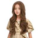 Ginger Wig for Kids Children Long Light Brown Wavy Curly Wig Girls Long Ginger Middle Part Wigs Heat Resistant Synthetic Wigs with Cap