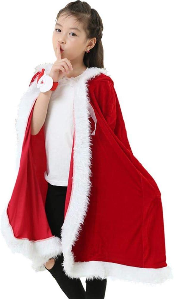 Christmas Santa Claus Hooded Cloak Mrs Santa Claus Velvet Hooded Cape Costume (Red-kid)