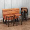 Stacking Stools Set of 4, 18" H Backless Round Wooden Top Portable Stackable Stools with Metal Frame (Brown), 12"d X12.2"w X18"h