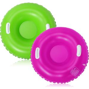 Shappy 2 Pack 36'' 40'' 47'' Snow Tube Inflatable Snow Sleds Heavy Duty Sleds Adults for Winter Outdoor Sports Toboggan with Handles Thickened Bottom (Purple, Green)