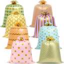 Fulmoon 8 Pcs 48 Inch Jumbo Gift Bag Golden Extra Large Bags with Pull Flowers, Graduation Plastic Giant Gift Oversized Wrapping for Wedding Birthday Baby Shower(Macaron Color)