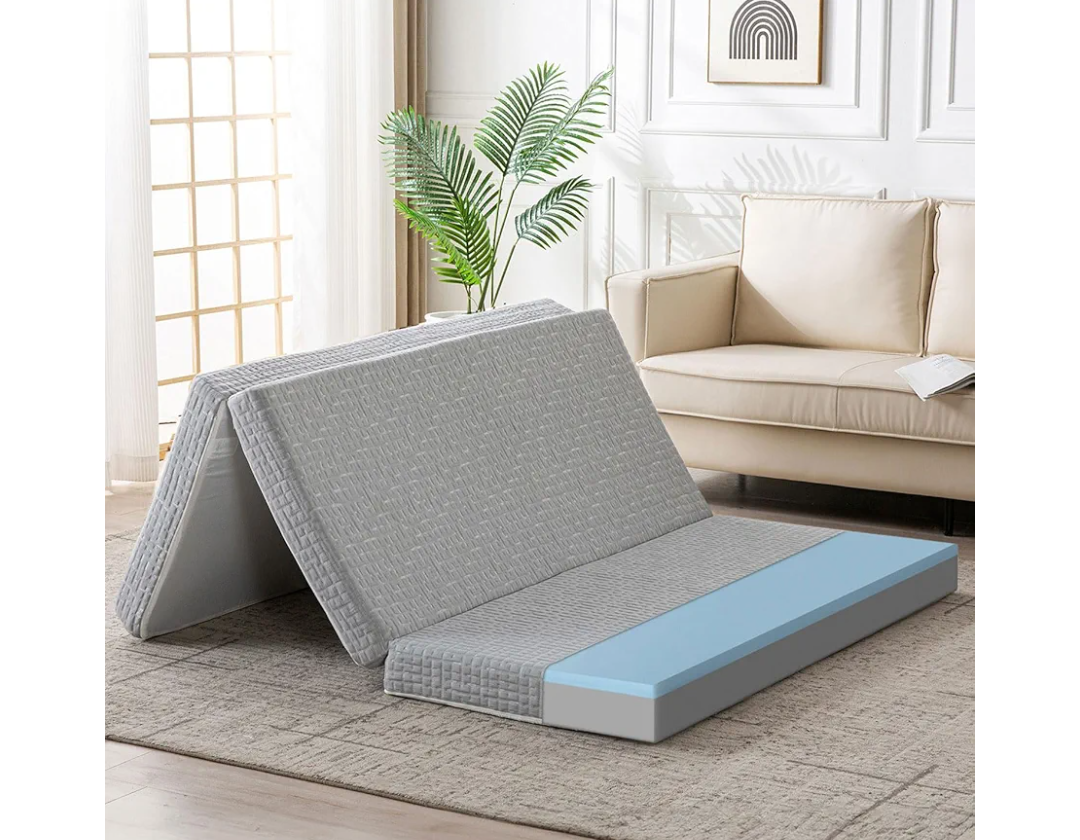 Foldable Mattress, 3 Inch Memory Foam Guest Floor Mat, Tri Folding Portable Mattress for Living Room/Camping, Washable Cover, Non-Slip Design, Twin Grey (Size: 38" L x 74" W x 3" Th)