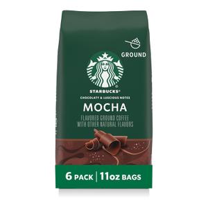 Starbucks Ground Coffee, Flavored Hot or Iced Coffee, Mocha, Six 11 oz Bags (EXP 06/06/26)