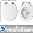 Mayfair Bennett Toilet Seat with Brushed Nickel Hinges, Slow Close Wood Seat, Secure Metal Hinges, Easy Install, Made in USA, Round, White