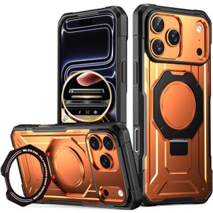 Poetic Spartan Case with Ring Stand for iPhone 17 Pro Max, [Camera Control Button][Magsafe Compatible], Full Body Rugged Shockproof Protective Cover Case, Metallic Orange