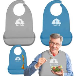2 Pack Silicone Adult Bibs with Crumb Catcher, Washable and Adjustable Adult Bibs for Elderly Men Women Seniors