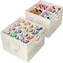 2 Pack Shoe Organizer for Closet, Large Shoe Box Storage Containers, Foldable Shoe Storage Organizer Box Bin with Adjustable Dividers and Clear Cover, Space Saving Shoes Holder, Beige