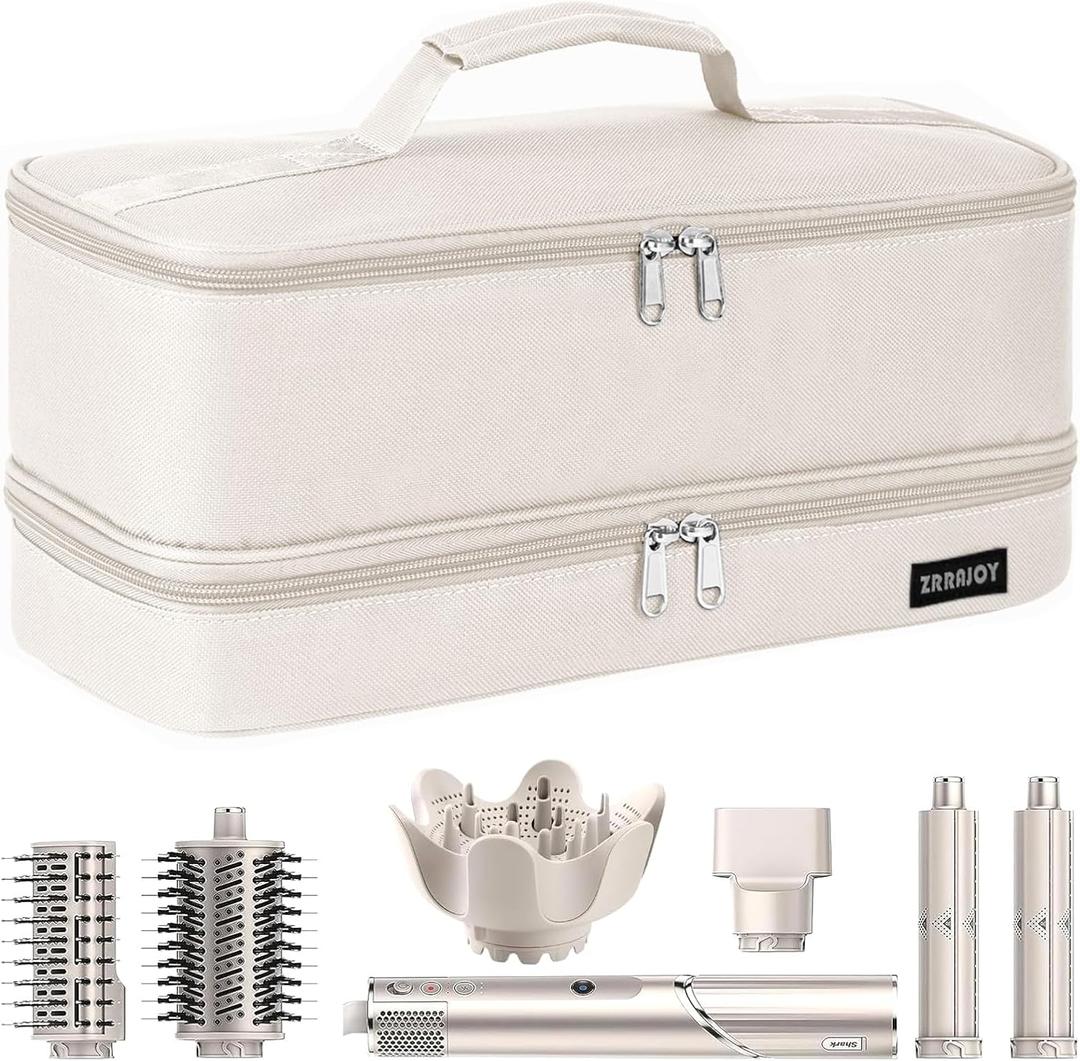 Double Layer Storage Case For Shark Flexstyle, Travel Carrying Case For Shark 430/440 Flexstyle, Organizer Bag For Shark Flexstyle/Dyson Airwrap Styler Attachments (Beige)