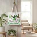 YRDBGHZDF Green Plaid Leopard St. Patrick's Day Gnome Tote Bag, Irish Lucky Shamrock Gnome Canvas Tote Bags, Chillin with My Gnomies Reusable Grocery Shopping Bag